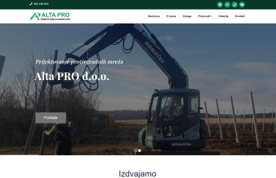 Izrada web sajta za Alta Pro protivgradne mreže